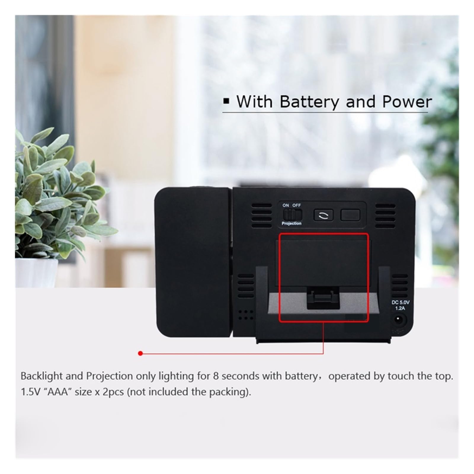 Cyfrowy Projektor Budzik LED Elektroniczny Stół Drzemka Podświetlenie Temperatura Wilgotność Biurko Zegar Z Projekcją Czasu WyraźNy Obraz(Black)