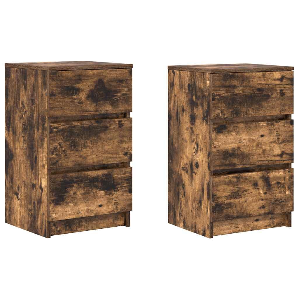 Table de chevet chêne fumé 3 tiroirs de rangement table de nuit bois d'ingénierie lot de 2