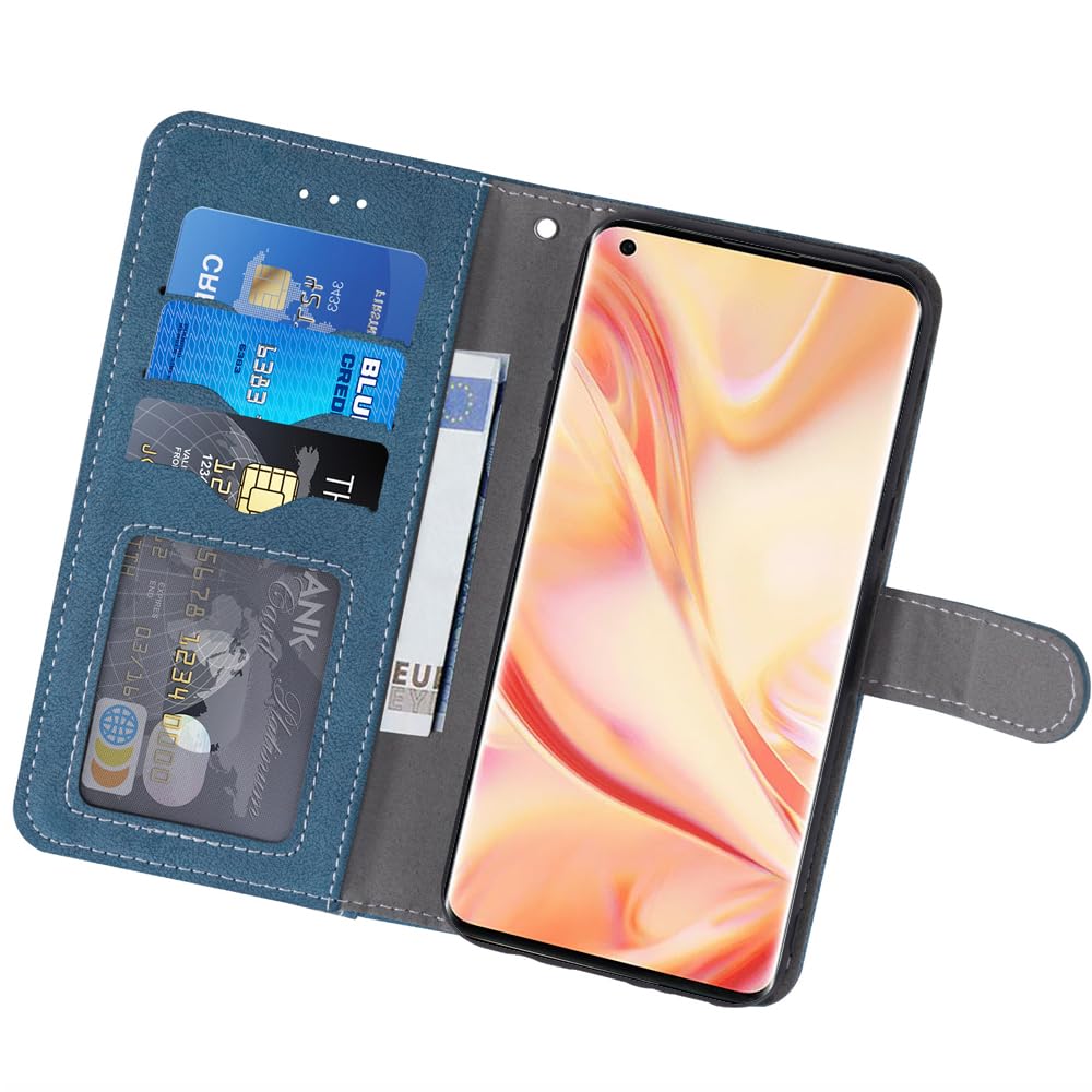 ELISORLI Phone Cover for OPPO Find X2 Pro Wallet Case Wrist Strap Slot Mobile Magnetic Leather Credit Card Holder Protective Folio Purse Stand Cell Accessories CPH2025 Girls Women Men Blue - Image 3