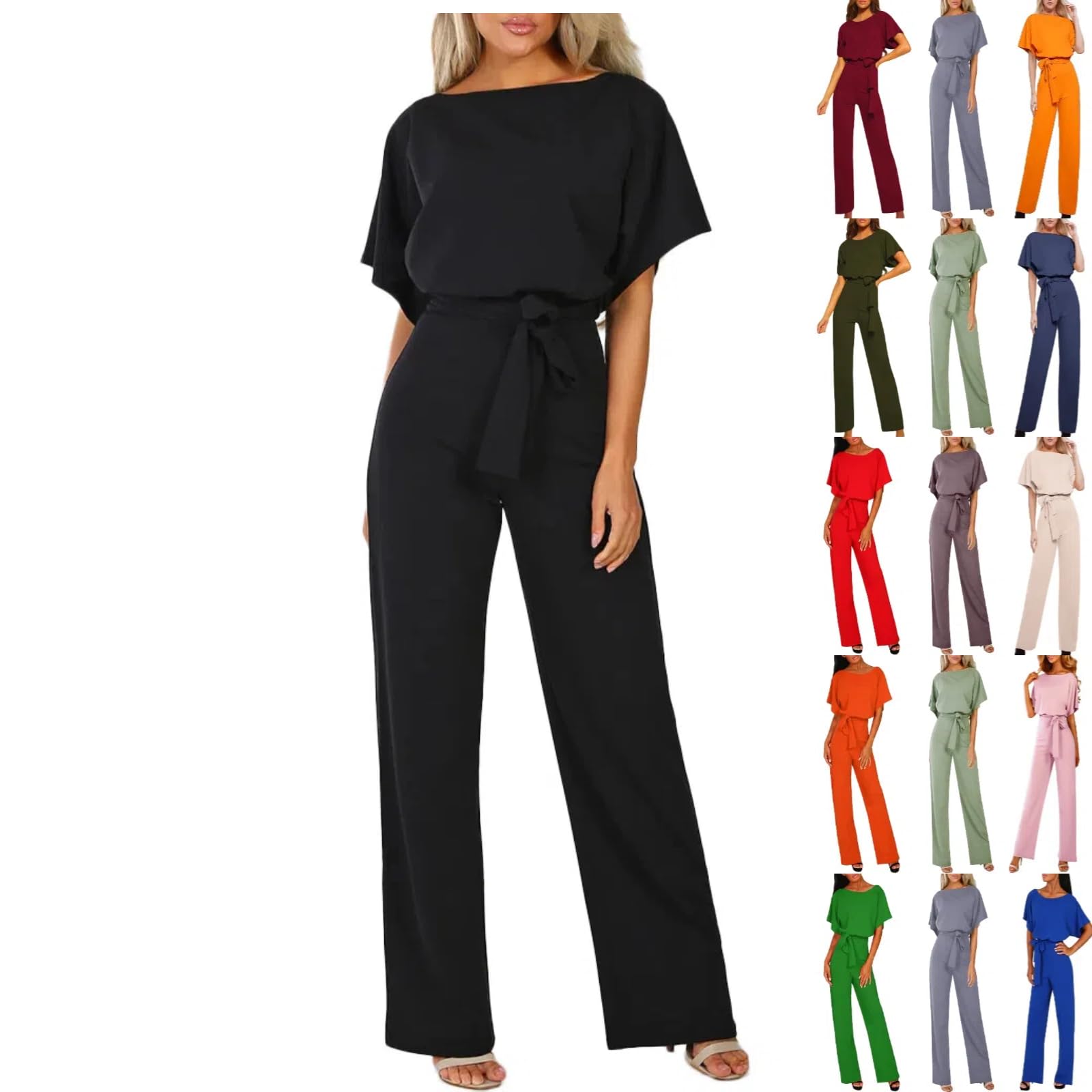 Women Pockets Long Sleeve Playsuit Clubwear Straight Leg Jumpsuit with Belt Womens Baggy Dungarees Long Playsuit Plus Size Pants/Dress Rompers UK Size 6-26