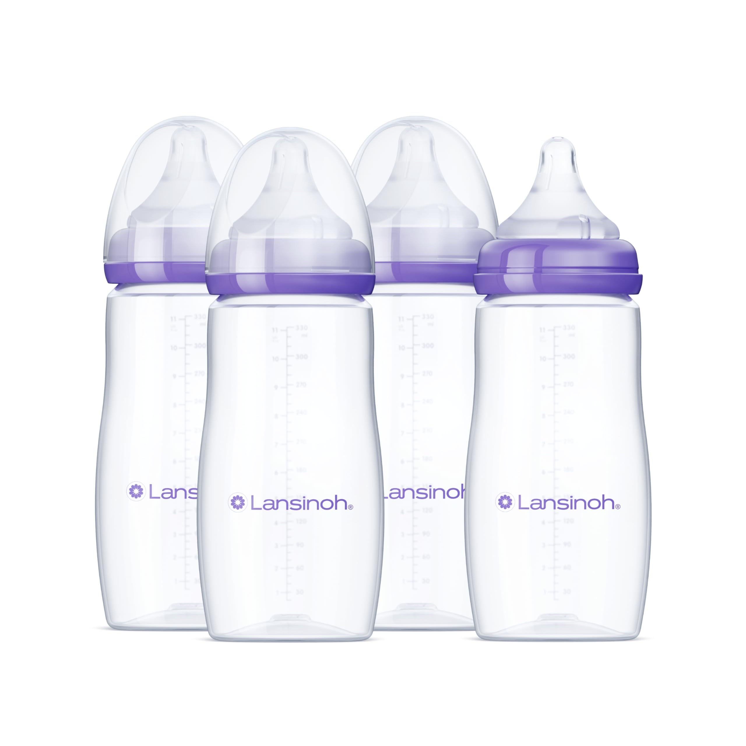 Lansinoh Babyflaschen Set mit NaturalWave Sauger L, 330 ml - 4er Pack - für Babys ab 6 Monate - Anti Kolik Ventil & BPA frei