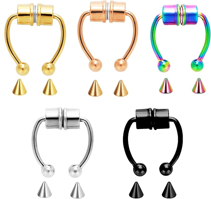 Lusofie 5Pcs Septum Nose Ring Horseshoe Fake Nose Ring