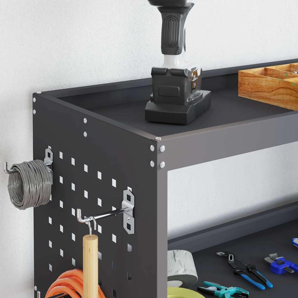 Carrello portautensili antracite in acciaio laminato a freddo, 75 x 35 x 73 cm, con 3 ripiani e 12 ganci, ruote bloccabili per officina e garage