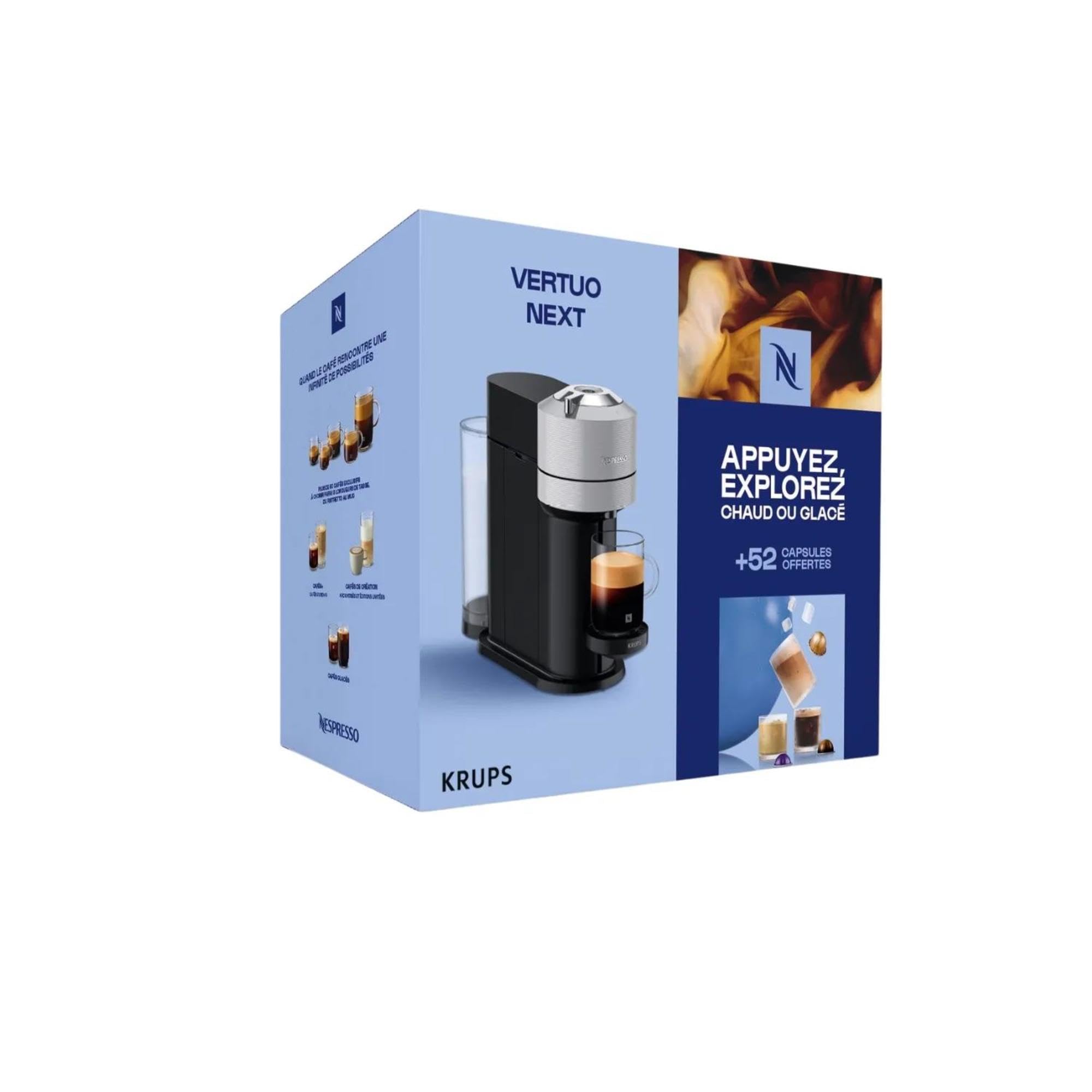 Nespresso Krups Machine à Café Vertuo Next Gris Claire+52 capsules offertes, Capsules café Vertuo seulement, Technologie Centrifusion, 5 Tailles de Tasses, Design Moderne, Arrêt Automatique, YY5902FD