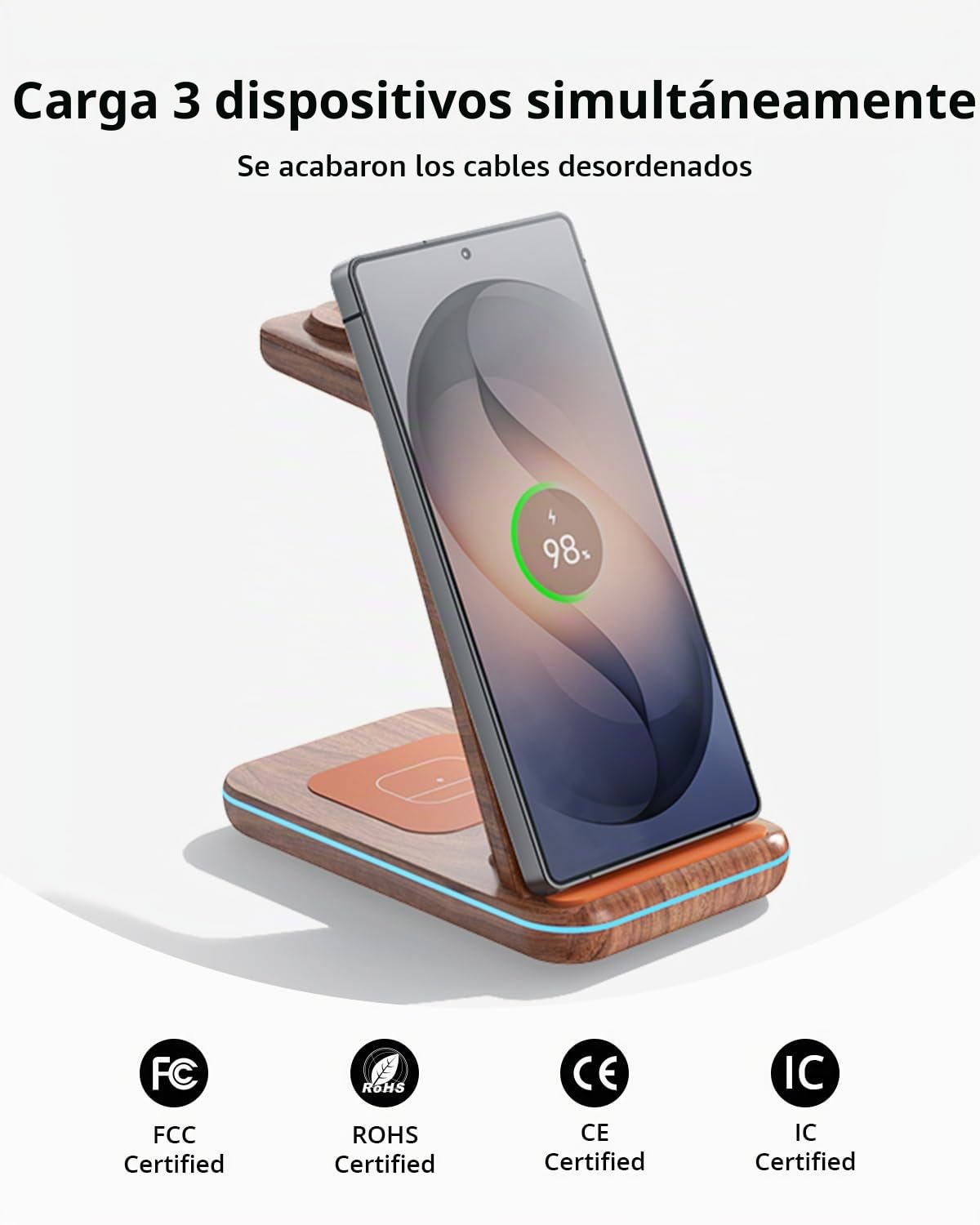 JoyGeek Cargador Inalámbrico para Samsung, Estacion de Carga 3 en 1 para Samsung S25/S24/S23/S22/ZFlip/Fold, Base Carga para Galaxy Watch Ultra/8/7/6/5/4/3, Carregador sem fios para Galaxy Buds-Bambú