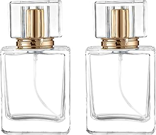 Glass Refillable Perfume Bottle 50ml Perfume Bottle 2PCS Portable Square Empty Glass Perfume Atomizer Bottle Clear Spray Glass Bottle Atomizer Container with Spray Applicator (Gold)
