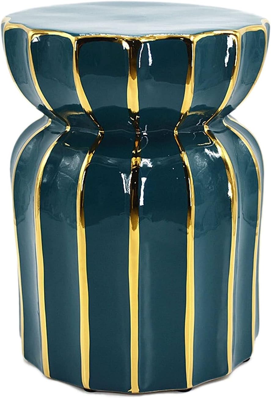 Decorative garden stools, Vacuum Titanium-plated Ceramic Stool with Gold Rim, Shoe-changing Stool, Household Ceramic Drum Stool, Garden Decoration Stool, Both Indoor and Outdoor