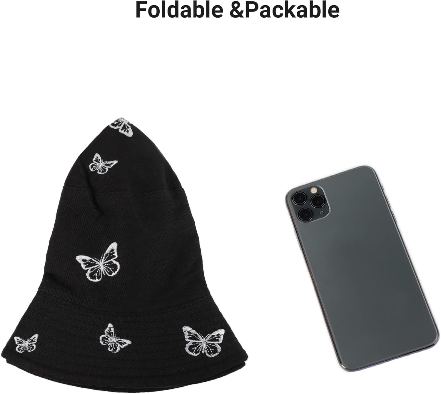 Umeepar Butterfly Embroidered Bucket Hat Reversible Packable Foldable Beach Sun Hat for Women Men - Image 6