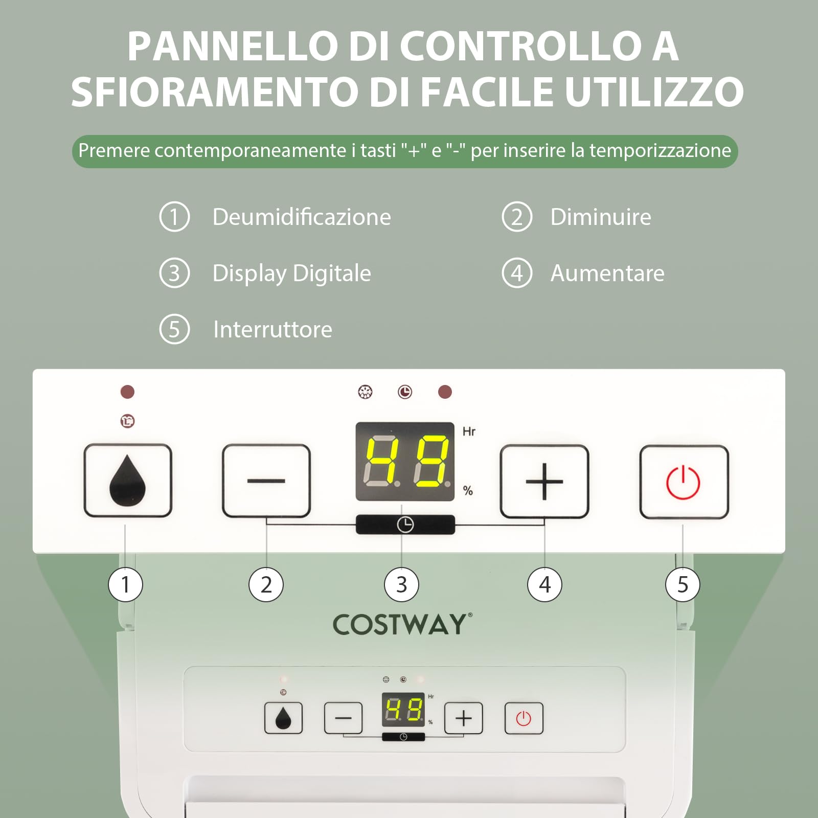 COSTWAY 12L Deumidificatore per Casa, Silenzioso ed Efficiente con Modalità Continua/Asciugatura/Auto, Timer 24 Ore, Maniglia Portatile, Ideale per Cantine Bagno e Camere da Letto
