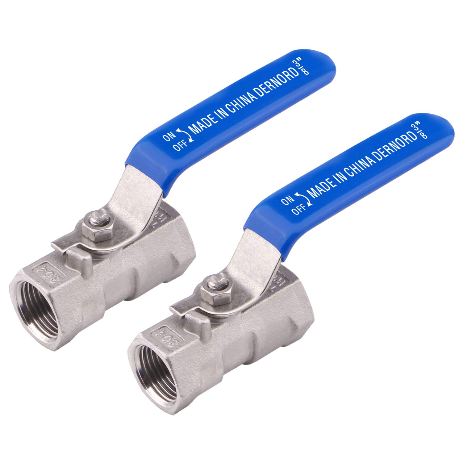 Válvula de bola de acero inoxidable Dernord 3/8 NPT, control duradero de fluidos en pack de 2