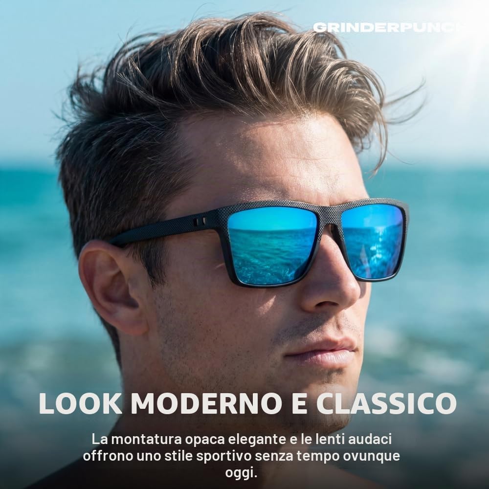 grinderPUNCH Occhiali Da Sole Da Guida Polarizzati Per Uomo Leggeri Protezione UV400 Antiabbagliamento Forma Quadrata