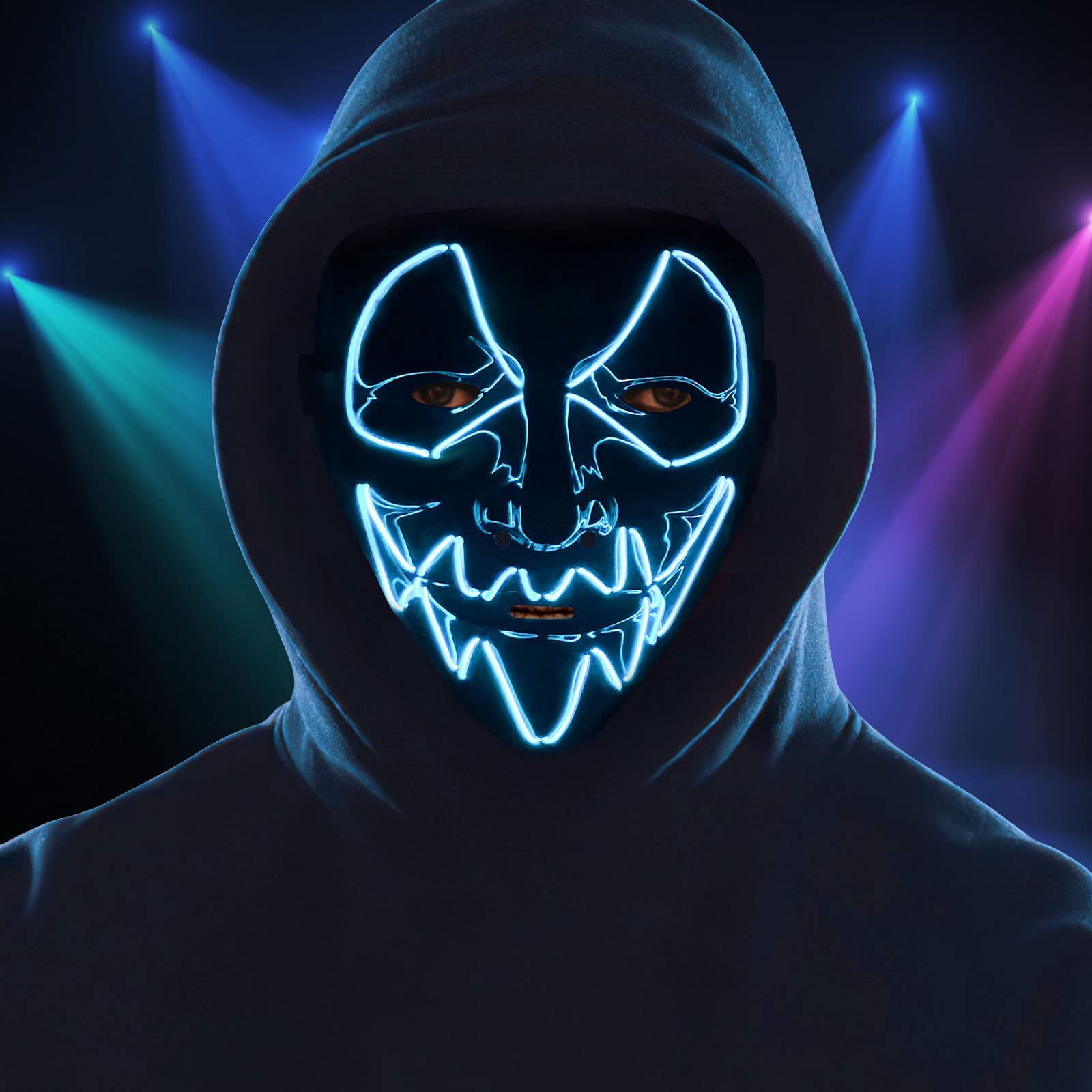 LuclayHalloween Mask LED Mask with 3 lighting modes, Scary and Rave Face Mask for Halloween Cosplay carnival festival party