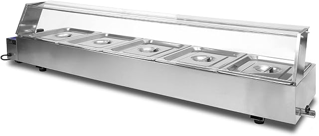 KuKoo Wet Well Catering Bain Marie Food Warmer Display / 5 Pan / 1/2 GN, 1.5kW, Stainless Steel