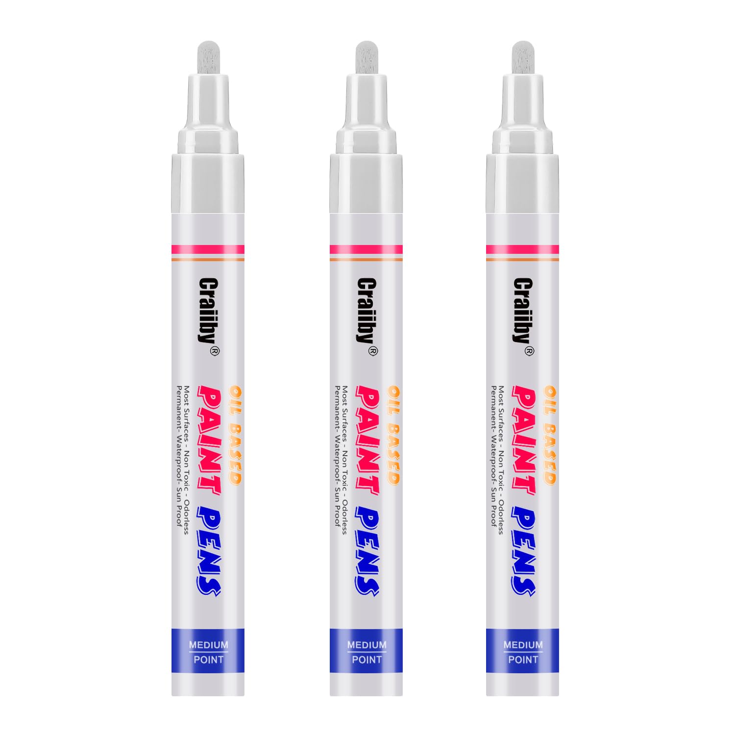 White Paint Markers, 3 Pack Oil-Based Waterproof Quick Dry Permanent Paint Pen Set for Ro…
