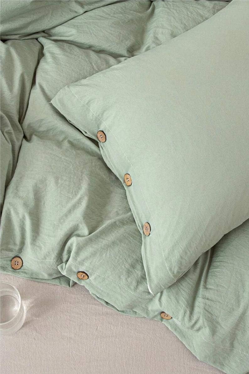 Cotton Duvet Cover in Sage Green Duvet Cover with Buttons King Queen Twin 100% Cotton Duvet Cover 3 Pcs Exclusive Duvet Cover Queen : Home & Kitchen