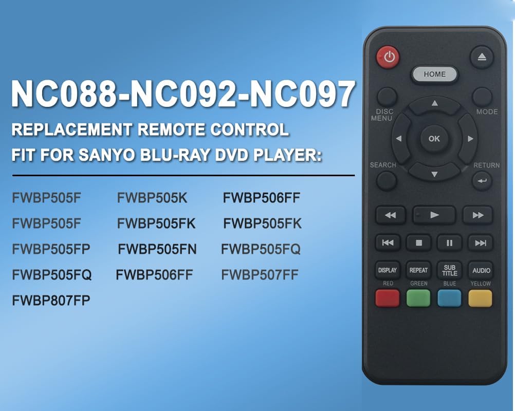 Universal Replacement Remote Control fit for Sanyo Blu-ray DVD Player FWBP505F, FWBP505K, FWBP506FF, FWBP507FF, FWBP807FP