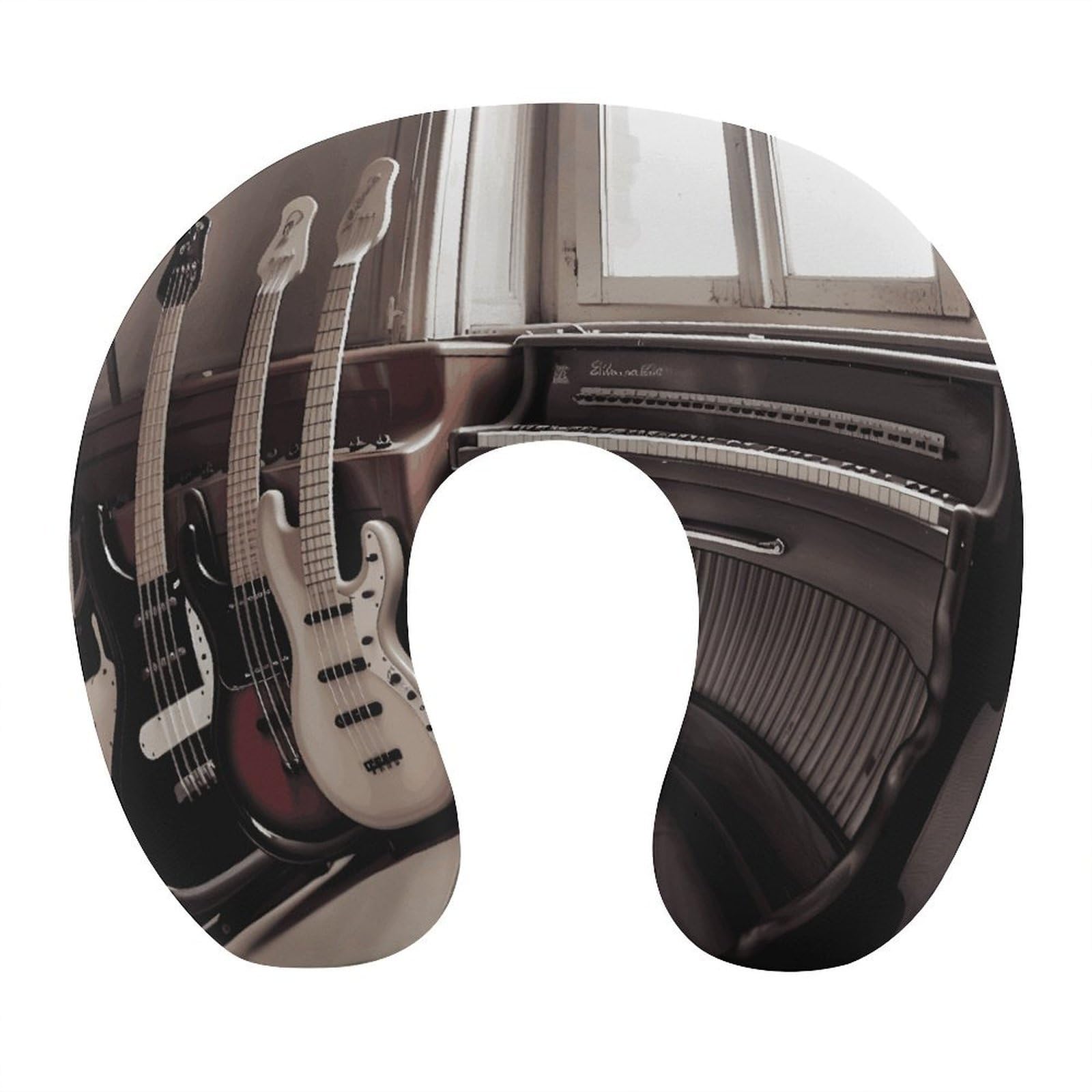 FekiLoot Guitar Bass Music Musical Instruments Travel Pillow,U Shaped Office Napping Pillow Support Neck and Head Comfortable Travel Neck Pillow U Shape Sleeping Essentials for Long Haul Flights