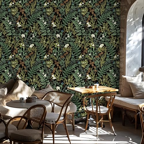 Papier peint floral vert imperméable en vinyle décoratif lavable pour commode