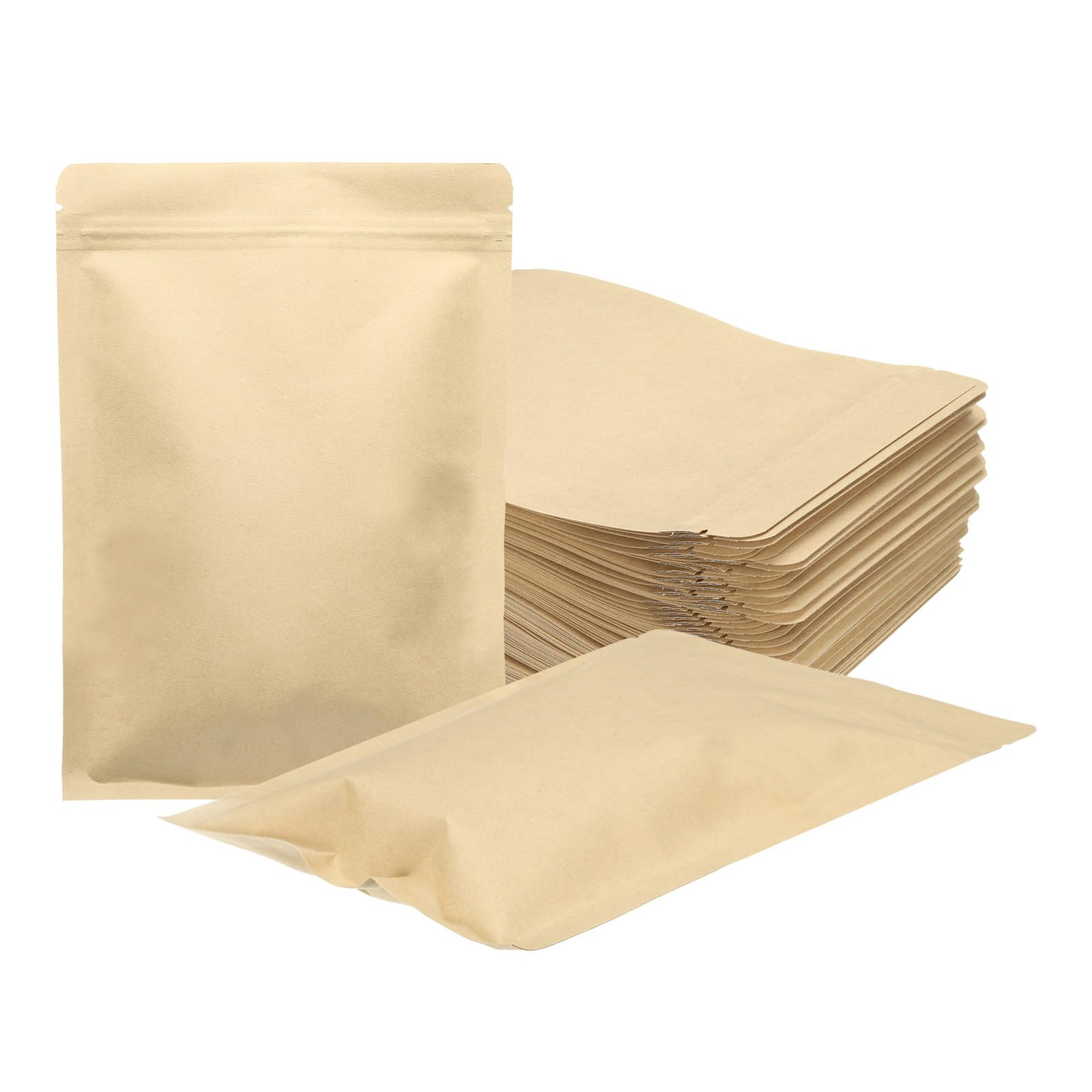 sourcing map 100pcs Kraft Paper Sealable Bags Foil Resealable Seal Pouches Packaging Zipper Bags for Food Storage Sample Package, Yellow, 6.7x9.4 Inch