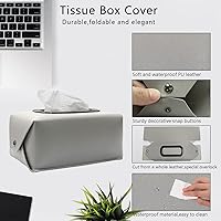 Vista 2 de Funda de cuero para caja de pañuelos, moderna, decorativa, de piel sintética, rectangular, organizador para encimera de tocador, mesitas de noche
