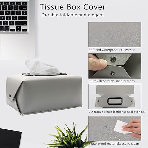 Miniatura 2 de YANGKLUIB Funda de cuero para caja de pañuelos, moderna, decorativa, de piel sintética, rectangular, organizador para encimera de tocador, mesitas