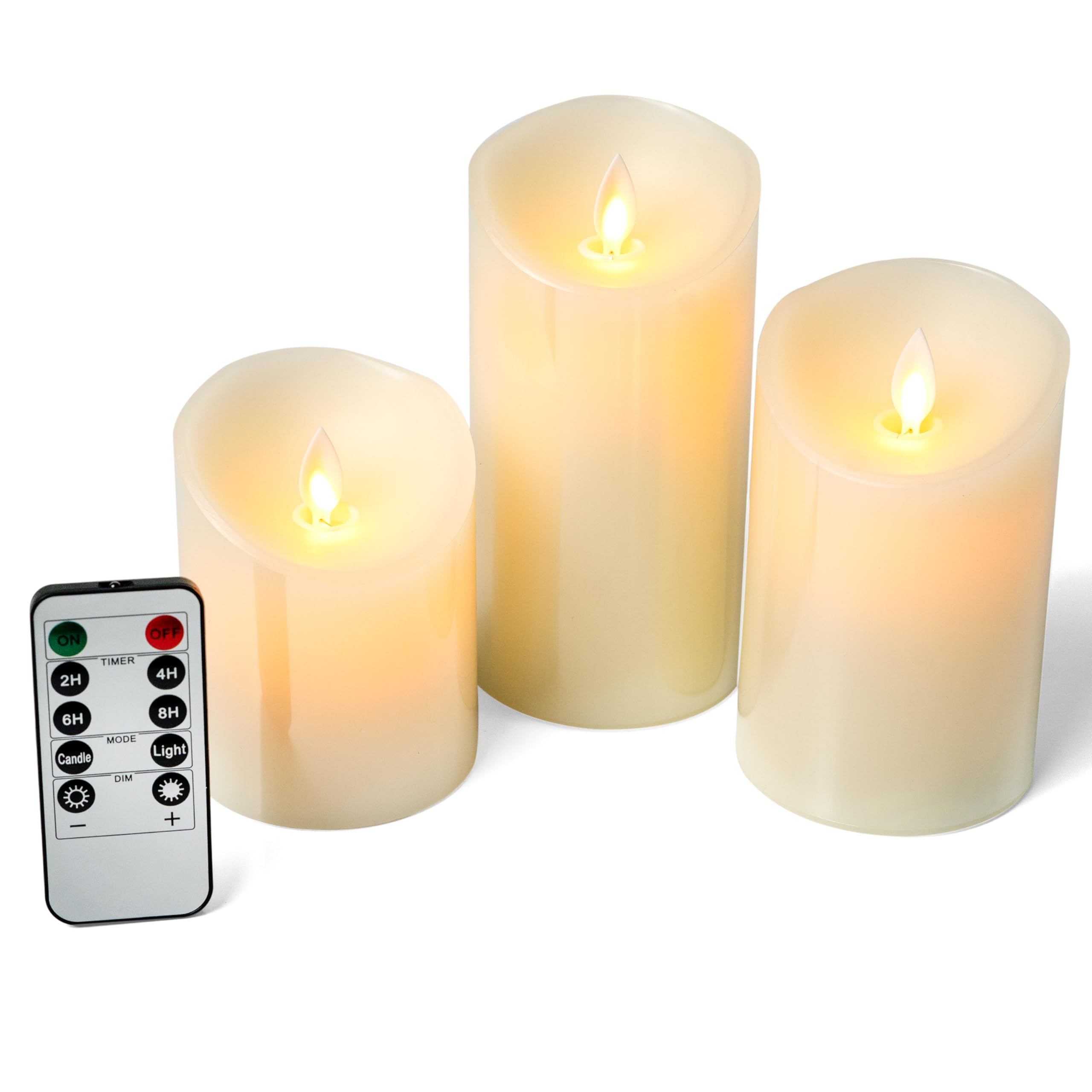 Crystals Amber-Coloured Set Of 3 - Flameless Led Candles Battery Operated Real Wax Flickering Flame With Remote