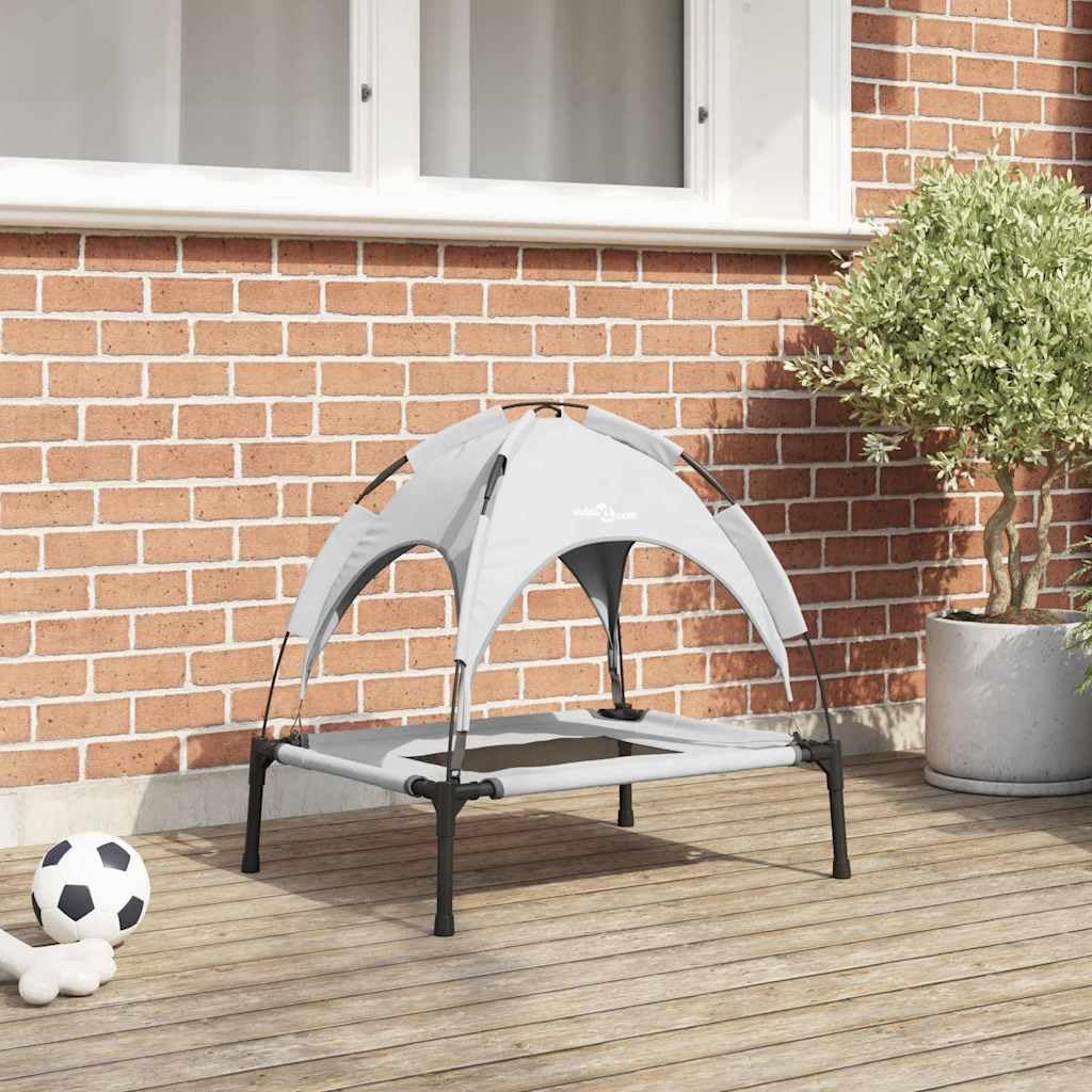 Stalowe podwyższone legowisko dla psa 62x48x61 cm, nowoczesny design wewnątrz zewnętrzne, solidna rama dla dużych ras, srebrno-szare