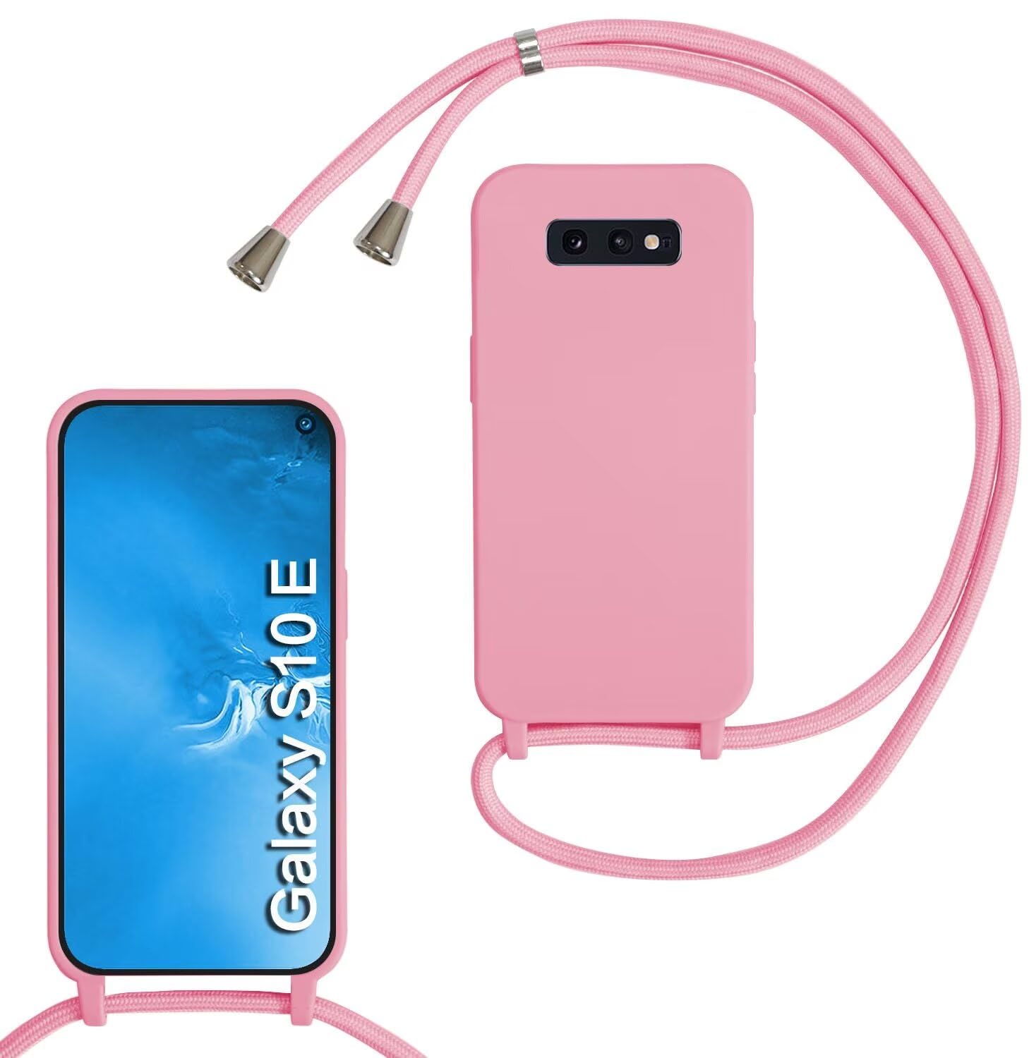 Compatible with Samsung Galaxy S10E Crossbody Lanyard Case, Liquid Silicone Protective Phone Case with Strap Adjustable Neck Cord Necklace Soft Cover for Samsung Galaxy S10E, Pink