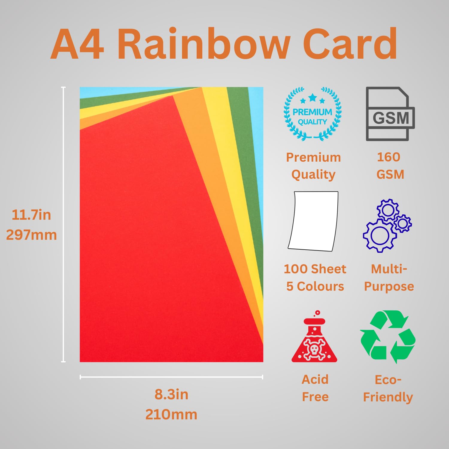 Hawksbill Card + Craft Lot de 100 feuilles de papier cartonné A4 160 g/m² Couleurs arc-en-ciel assorties pour les activités artistiques et artisanales des enfants