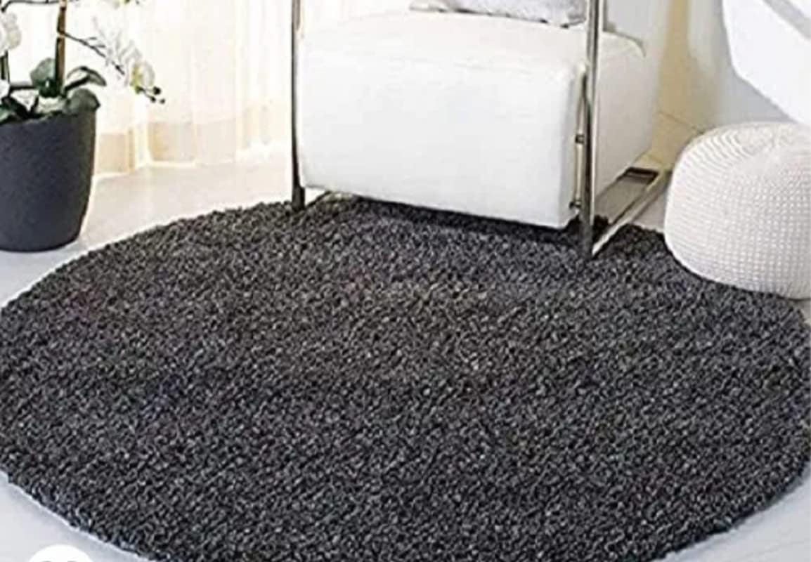 FR Creations Modern Polyester Anti Slip Round Shaggy Fluffy Fur Rug and Carpet for Living Room, Bedroom,Offices, Kitchens(5x5 Feet)-Grey