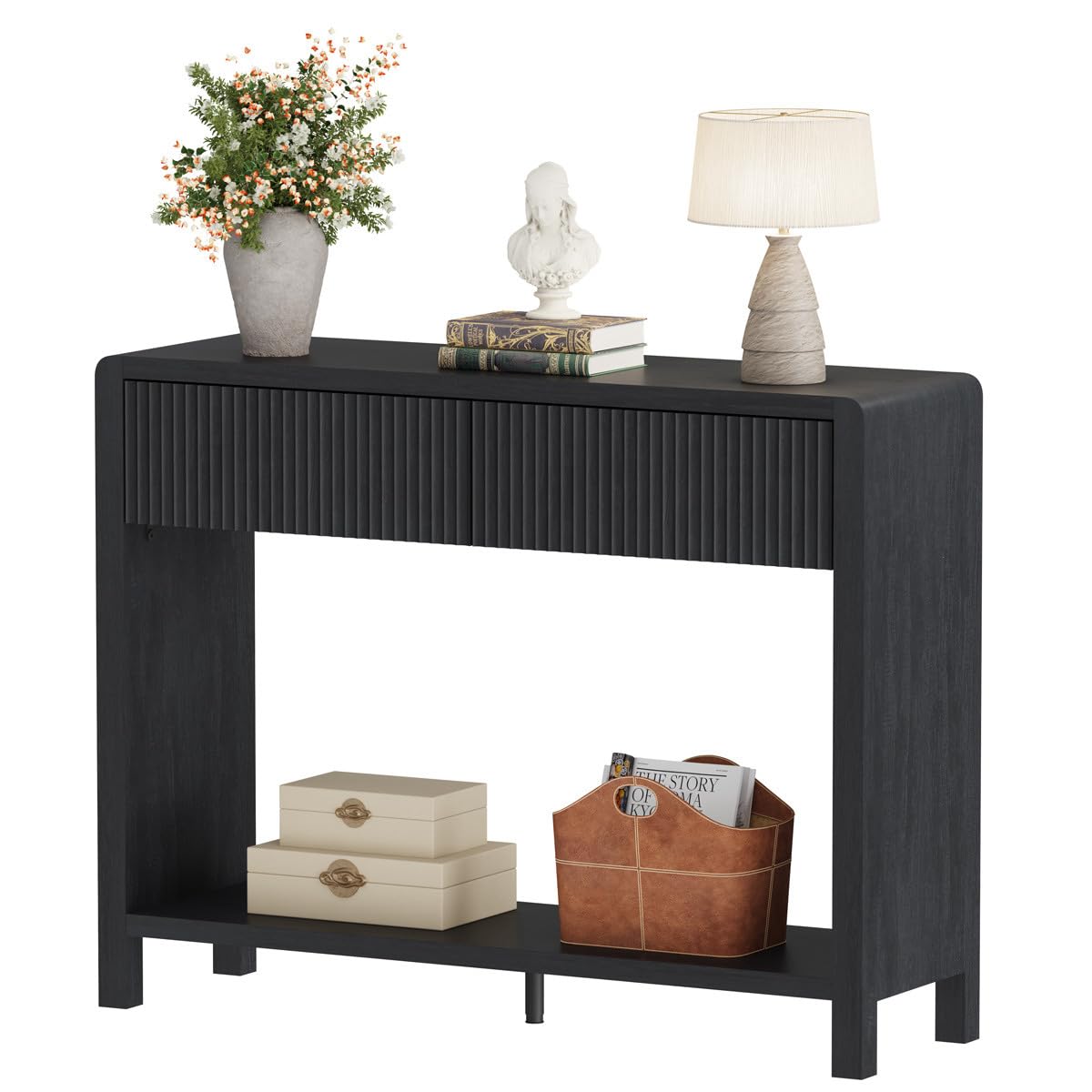 Photo 1 of ***Missing Hardware*** FATORRI Console Entryway Table, Modern Sofa Table with 2 Drawers for Living Room, 39.37 inch Narrow Wood Hallway Tables and Couch Tables Behind Sofa for Small Space (Black)