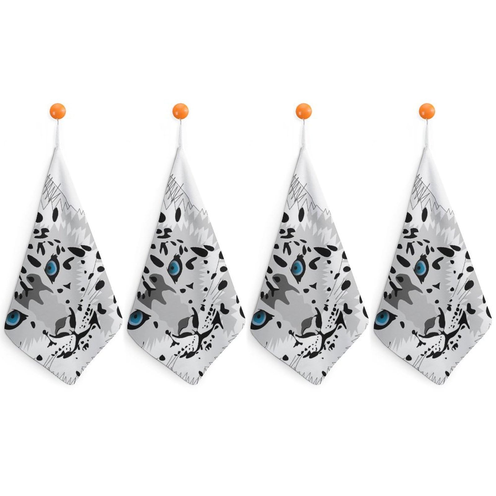 LWORZIIB 4 Piece Hanging Hand Towels, Snow Leopard Small Dry Hand Towel for Kitchen Bathroom