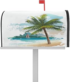 Mailbox Cover Magnetic Beach Coconut Tree Summer Seaside Mailbox Covers Standard Size 21x18in,Mailbox Covers Wrap Post Letter Box Cover for Garden Yard Outdoor Decor Vacation Landscape Silhouette