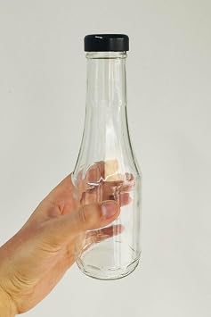 Afracam 500 ml Şeffaf Sütun Cam Şişe Meşrubat, Meyve Suyu, Süt, Ayran, Su, Limonata Şişesi 500 cc Siyah Derin Metal Kapaklı Şişe 2 Adet