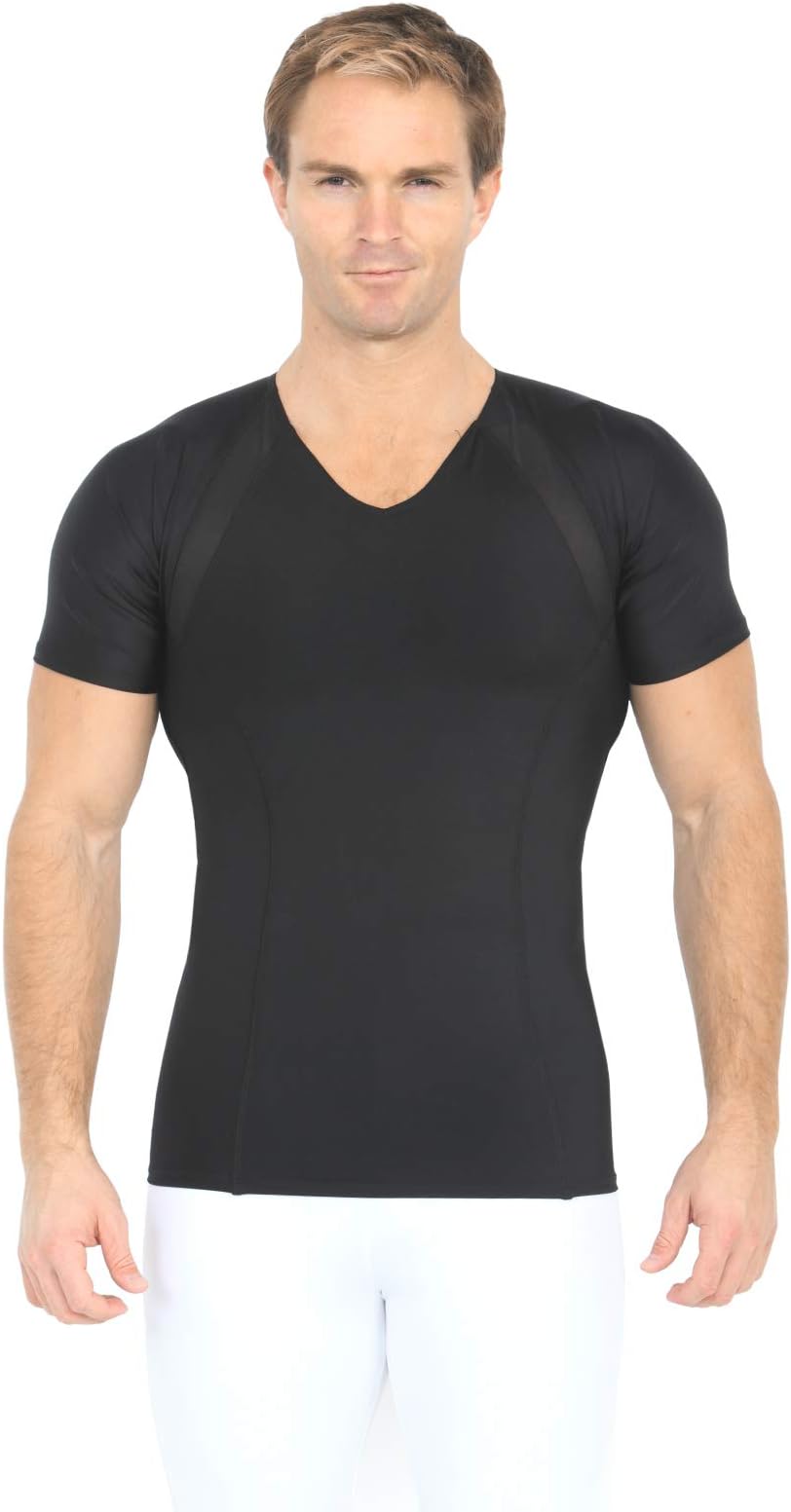 Insta Slim Men's Mesh Targeted Panel Compression V-Neck Shirt - Black - L