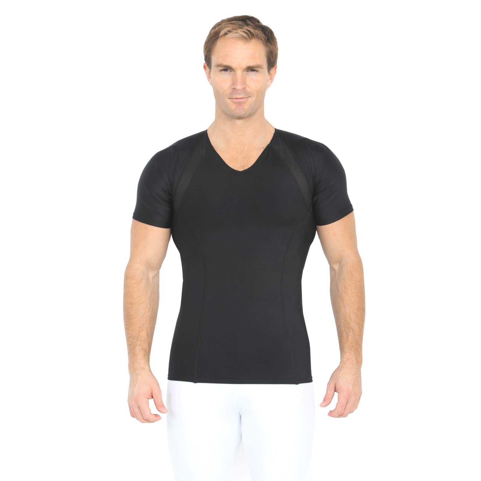 Insta Slim Men's Mesh Targeted Panel Compression V-Neck Shirt - Black - L