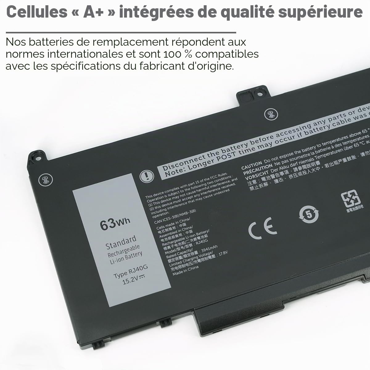 63Wh RJ40G Batterie pour Dell Latitude 15 5520 Latitude 14 5420 Precision 15 3560 Series M033W 01K2CF 075X16 WY9DX P137G P137G001 P104F P104F001 0WK3F1 0M3KCN 4 Cell 15.2V 3941mAh
