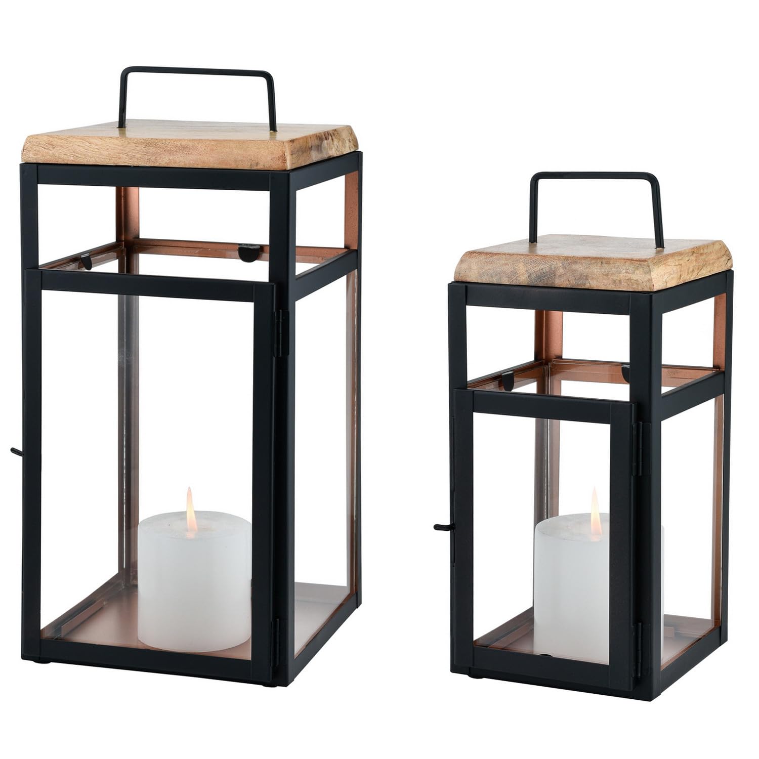 2er Set Laterne Vejle aus Metall und Glas schwarz modern 41 cm Deko