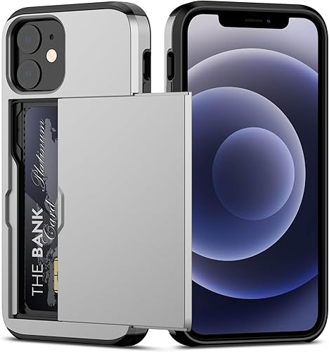 Nvollnoe Funda para iPhone 12 Mini con tarjetero resistente de protección de doble capa a prueba de golpes con ranura para tarjeta oculta delgada