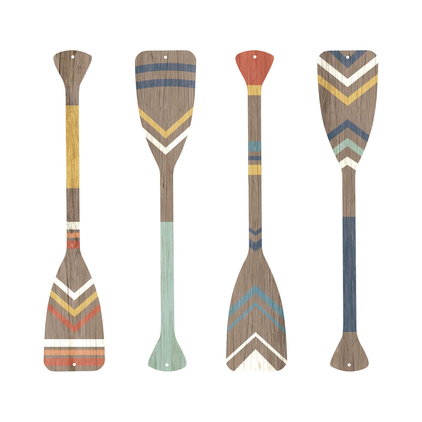 ESTART 4 Pcs Metal Paddle Home Wall Decor Nautical Canoe Oar Wall Art Decor Vintage Ornaments Hanging Wall Sculpture Indoor Outdoor for Ocean Lovers Bathroom Bedroom Home Decoration (Yellow Blue)