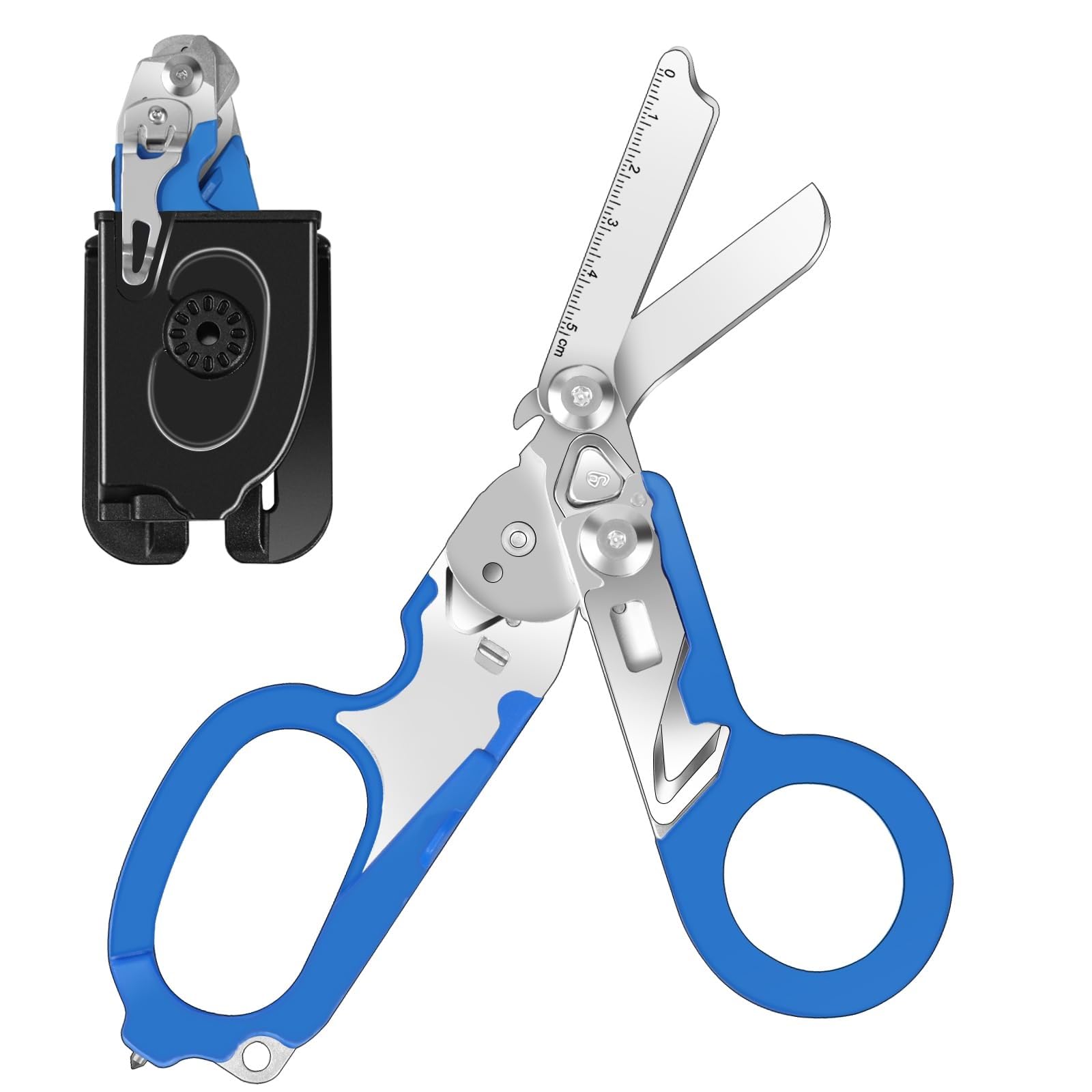 THE WHITE SHOP Multi-function Trauma Shears, Stainless Steel Foldable Emergency Response Shears, Outdoor Camping Rescue Scissors Tools With Strap Cutter and Glass Breaker (Color : Blue)