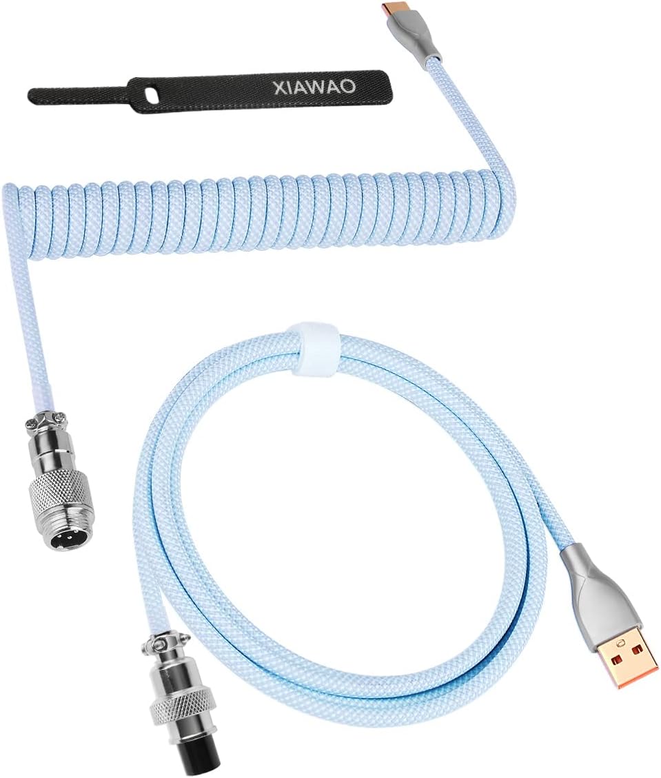 XIAWAO Macaron Coiled Keyboard Cable, 5 Feet, USB-C, Blue, Gaming Keyboard, Laptop, Smartphone, Tablet Compatible