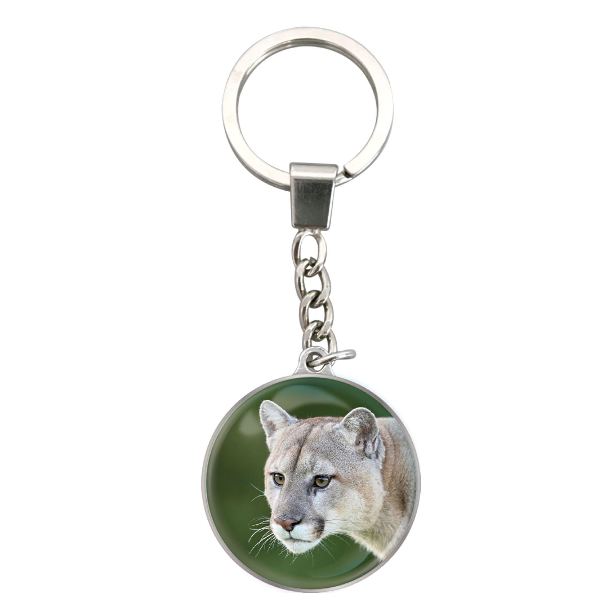 Magnidome Deluxebase Cougar Keychain – Crystal Glass Dome Animal Key Ring with Stainless Steel Chain, Cute Cougar Key Holder for Fun Bag Charms and Novelty Gifts.