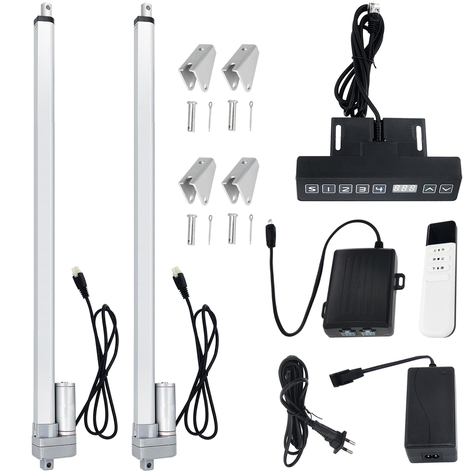2 Stücke 1000mm Hub Synchronisierend Linearantrieb 3000N 5mm/s IP65 Wasserdicht AC90-240V Linearmotor Linear Actuator mit Netzteil,Synchronregler und Montagebügeln