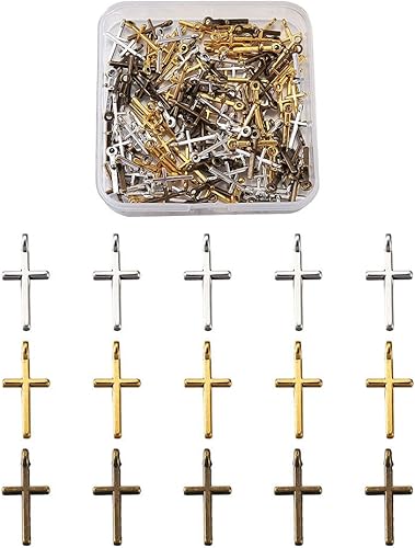 Miniatura 10 de Craftdady Dijes de cruz pequeños estilo tibetano, colgantes de cruz de plata antigua para manualidades, aretes, pulseras, collares, joyería Plata