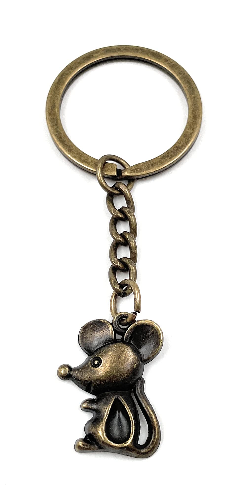 Onwomania Silver Keychain Bronze Mouse Animal Cute Metal Pendant Charm