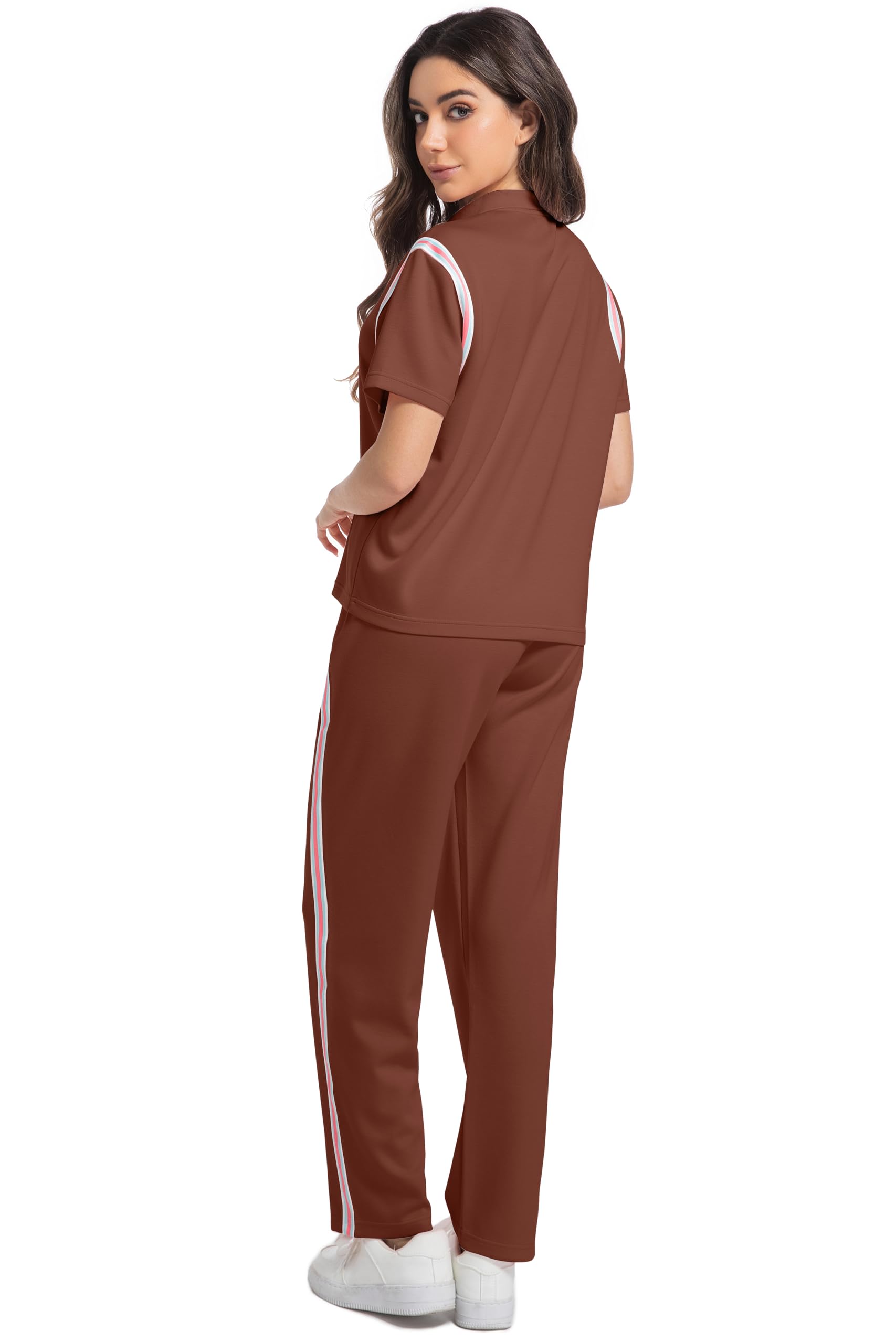 Damen Trainingsanzug Jogginganzug 2 Teilige Kurzarm Top/Hose Freizeitkleidung Sportswear Sommer Jogger Lounge Sets