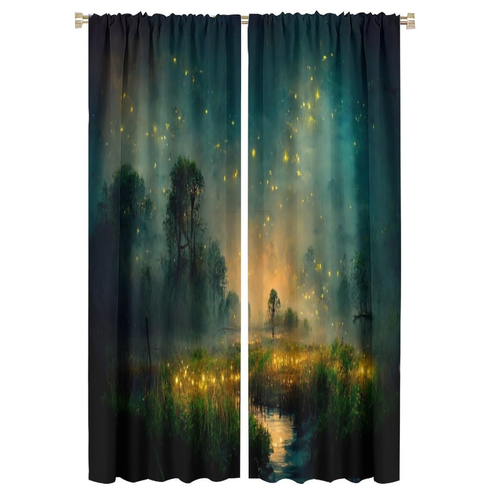 Firefly Blackout Window Curtain,Fantasy Marsh Landscape with Mystical Firefly Lighting for Baby Boys Bedroom Nursery Children Drapes 2 Panels 42x63in, Style-4