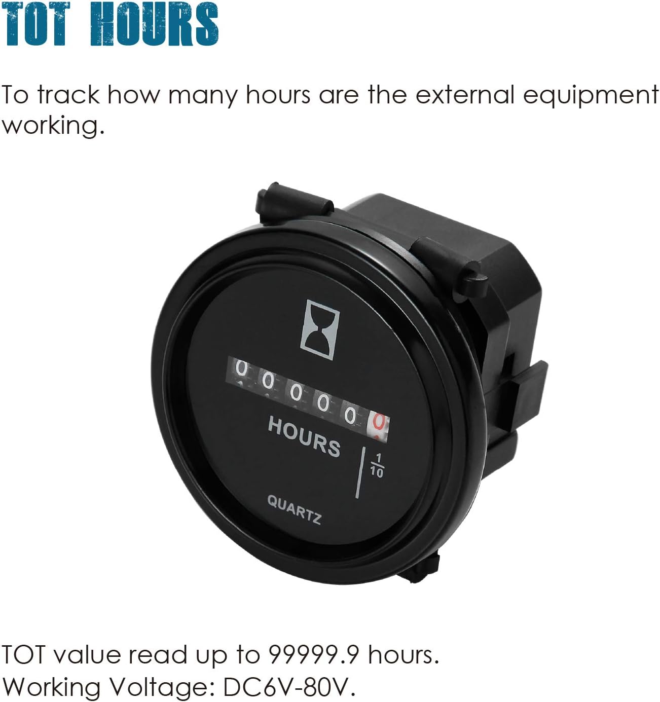Runleader HM009 DC 6V to 80V Round Hour Meter Snap in Quartz Hour Meter Mechanical Timer for Boat Auto ATV Utv Snowmobile Lawn Mower Tractors Vehicle Cars Fork Lifts Trucks Marine Generator