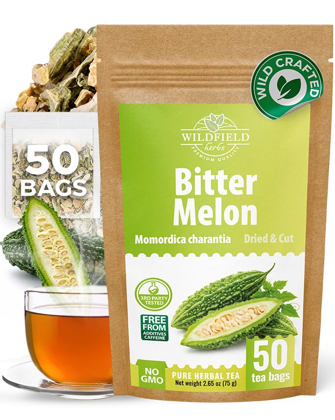 Image of 50 Bags Bitter Melon Herbal Tea (Momordica Charantia) - 50 Count 1.5g Bags Dried Bitter Melon Herb Te De Melon Amargo